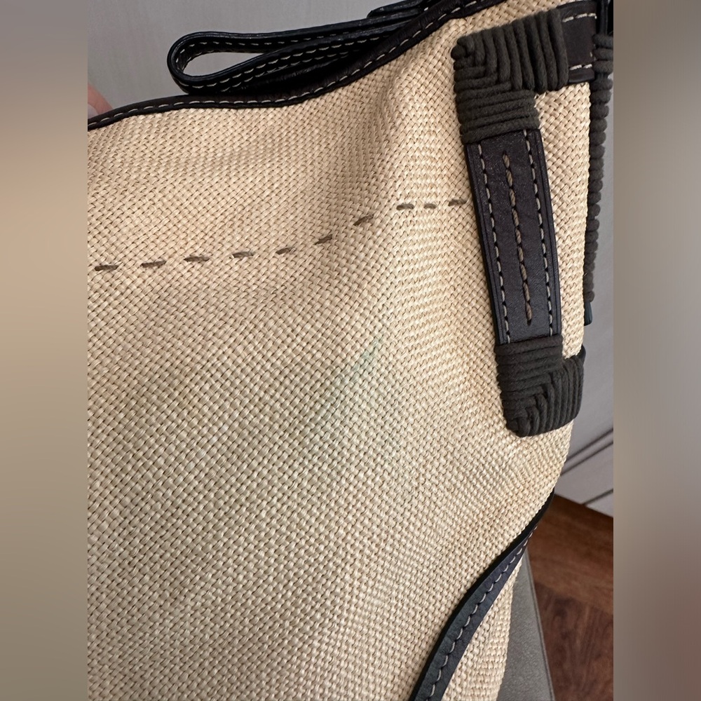 COACH Purse Shoulder Bag 4711 Angora Straw Burlap Beige w/ Genuine Brown Leather - Picture 4 of 14